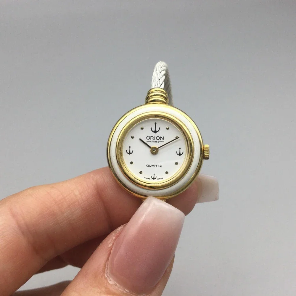 Orion Womens Watch 21mm White Dial Gold Bezel Cable Bangle Swiss New Battery